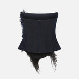 Cora Strapless Denim Corset with Hand-Crafted Leaf Feather Detail in Indigo