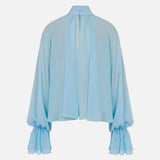 Pam Ruched Chiffon Blouse in Light Blue