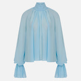 Pam Ruched Chiffon Blouse in Light Blue