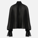 Pam Ruched Chiffon Blouse in Black