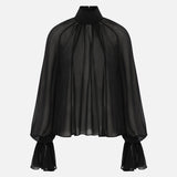 Pam Ruched Chiffon Blouse in Black