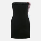Glace Strapless Feathered Mini Dress in Black