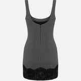 Luna U-Neck Lace-Trim Mini Dress in Grey