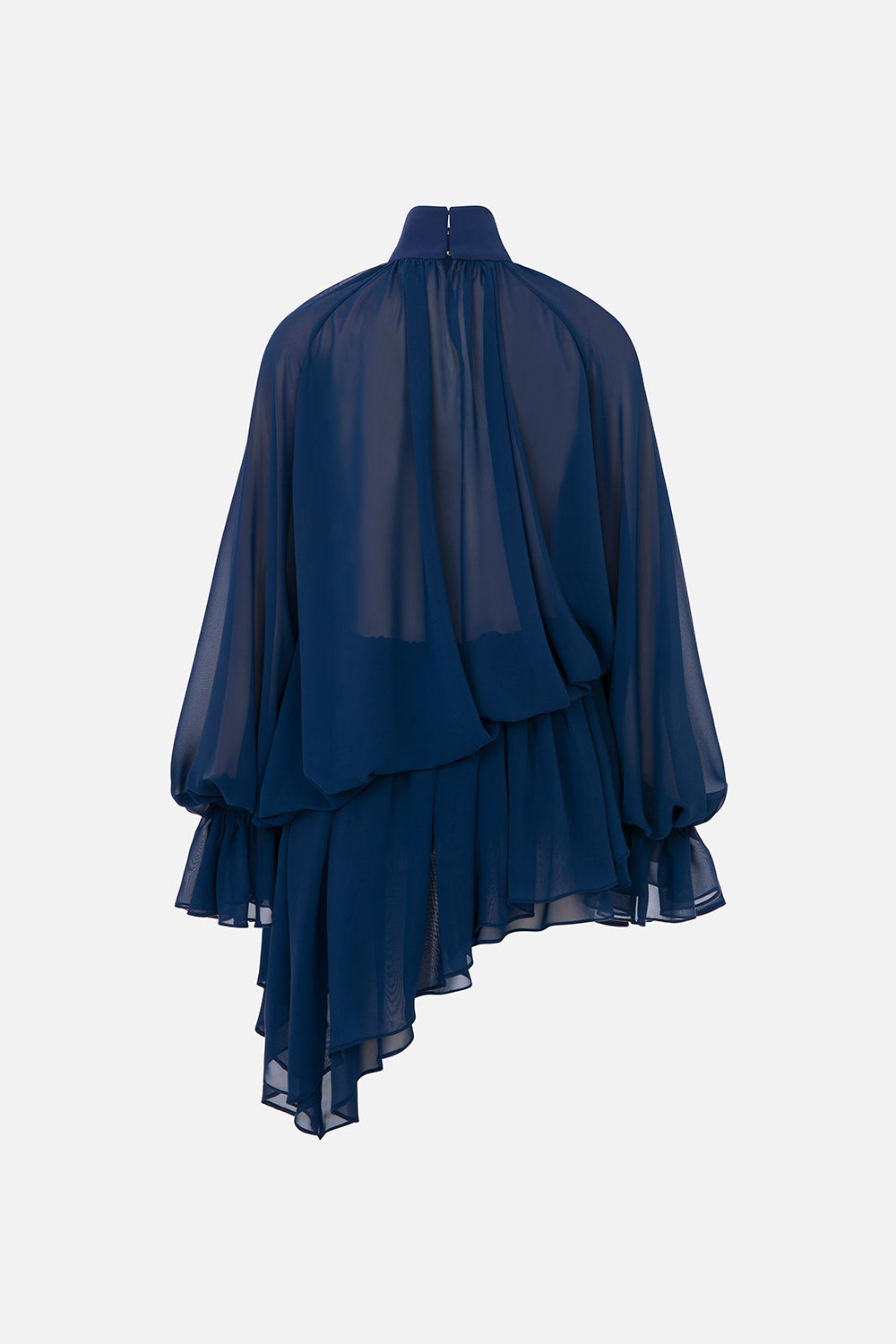 Brigitte High-Neck Draped Chiffon Mini Dress in Navy Blue