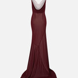 Solace Cowl-Neck Chiffon Maxi Dress in Burgundy