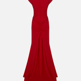 Anita Short-Sleeve Maxi Dress with Train in Red