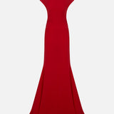 Anita Short-Sleeve Maxi Dress with Train in Red