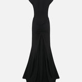 Lorin Short-Sleeve Maxi Dress with Train in Black
