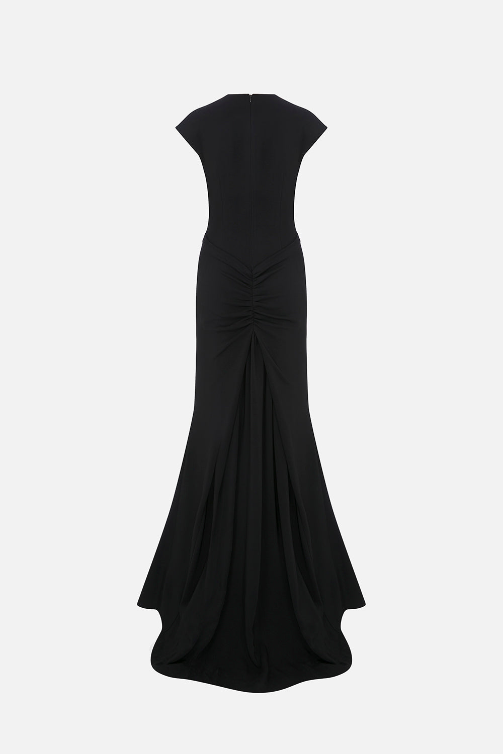 Lorin Short-Sleeve Maxi Dress with Train in Black