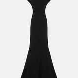 Lorin Short-Sleeve Maxi Dress with Train in Black