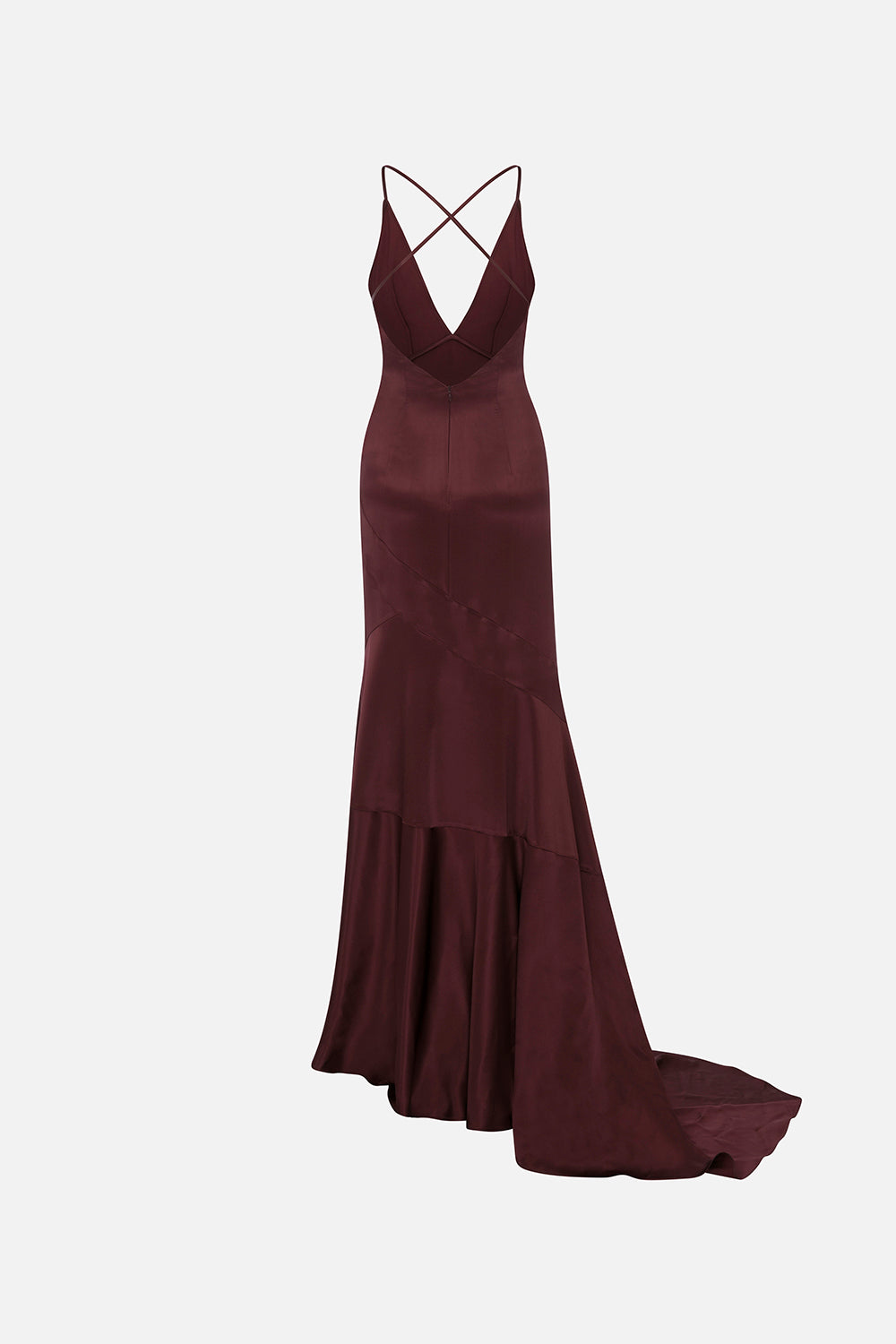 Sloane V-Neck Satin Maxi Dress in Burgundy