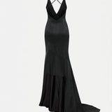 Sloane V-Neck Satin Maxi Dress in Black