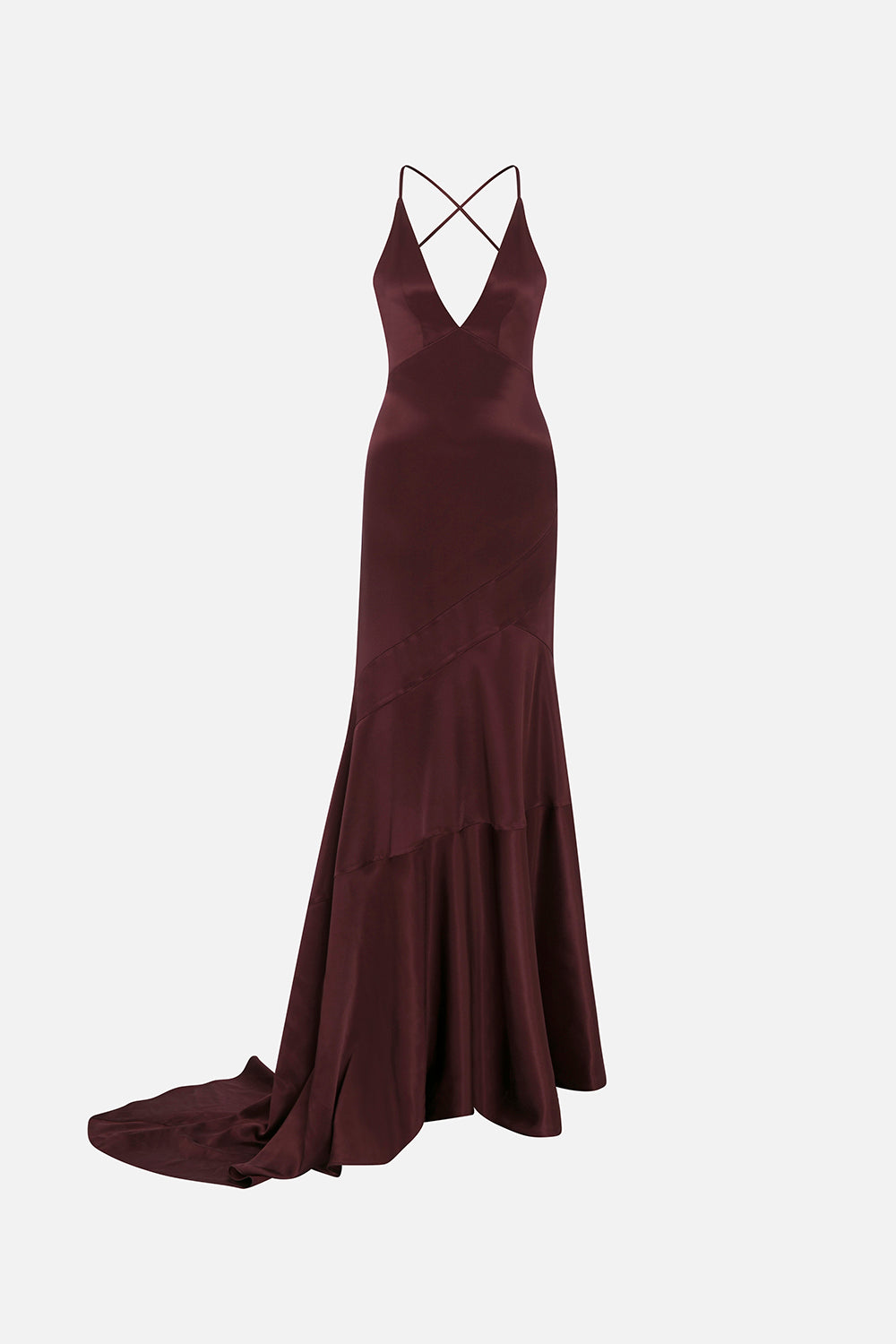 Sloane V-Neck Satin Maxi Dress in Burgundy