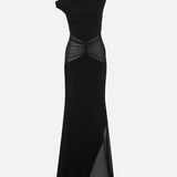 Carmen Boat-Neck Maxi Dress with Chiffon Detail in Black