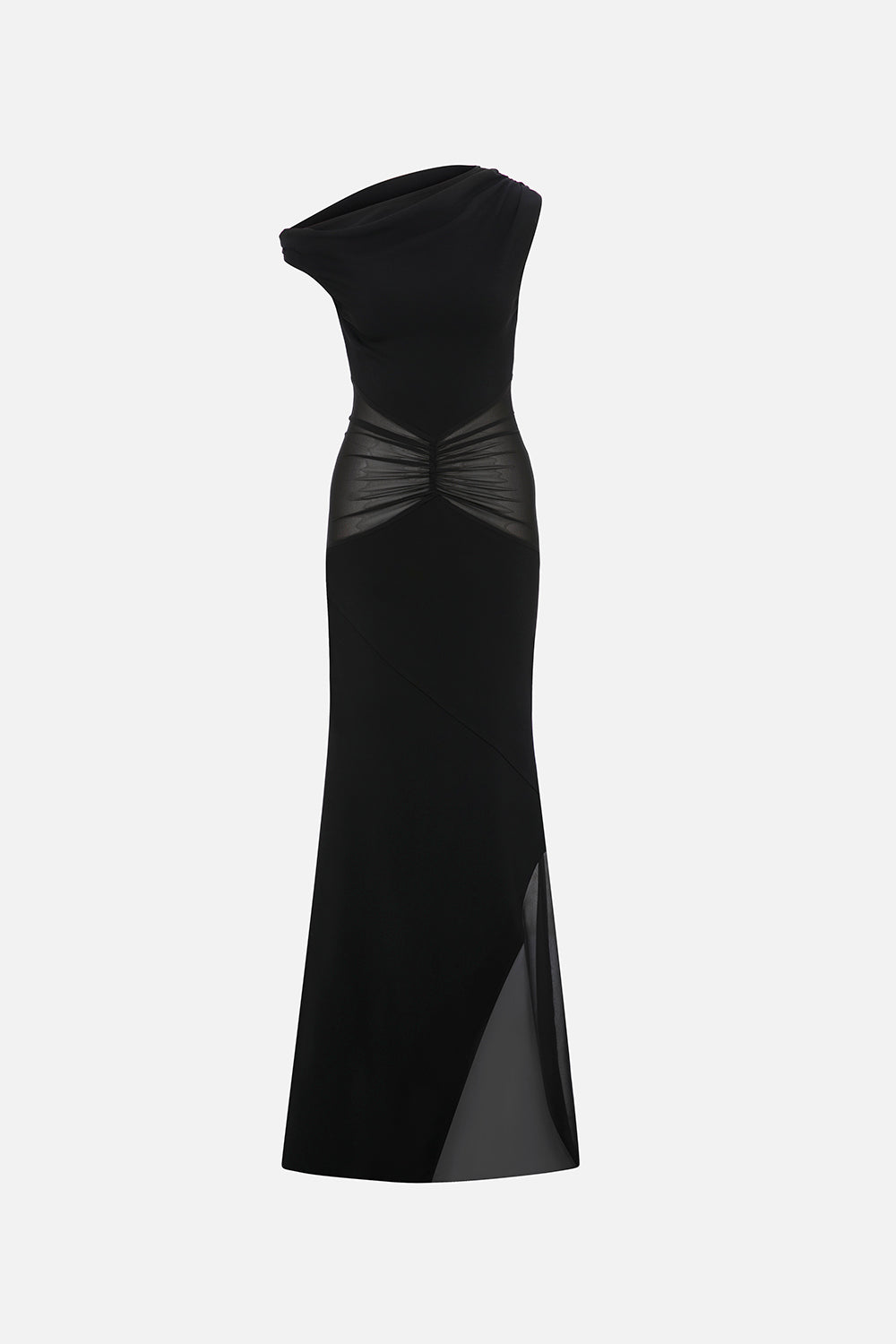 Carmen Boat-Neck Maxi Dress with Chiffon Detail in Black
