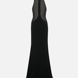 Thalia Halter-Neck Maxi Dress with Chiffon Detail in Black