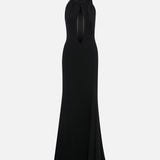 Thalia Halter-Neck Maxi Dress with Chiffon Detail in Black