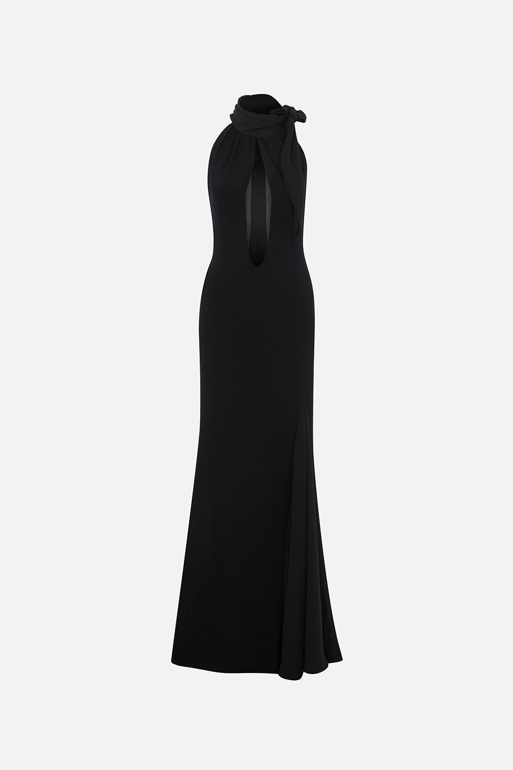 Thalia Halter-Neck Maxi Dress with Chiffon Detail in Black