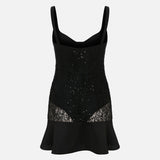 Elia Satin and Sequin Mini Dress with Corset Bodice in Black