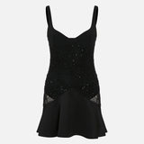 Elia Satin and Sequin Mini Dress with Corset Bodice in Black