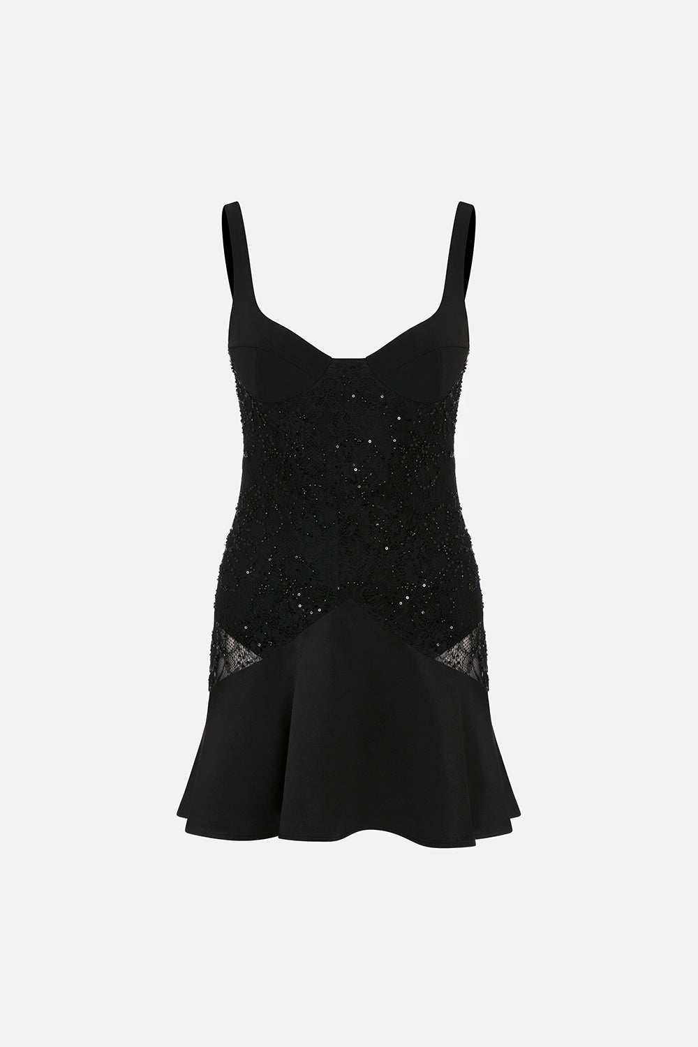 Elia Satin and Sequin Mini Dress with Corset Bodice in Black