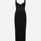 Vega Midi Dress with Corset Bodice in Black