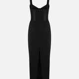 Vega Midi Dress with Corset Bodice in Black