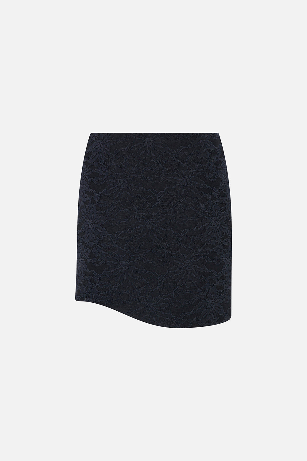 Loena Lace-Covered Denim Mini Skirt in Navy Blue