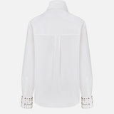 Sia Scarf-Detail Cotton Shirt with Embellished Detail in White