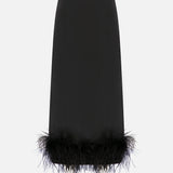 Tvin Feather-Trim Silk Organza Midi Skirt in Black