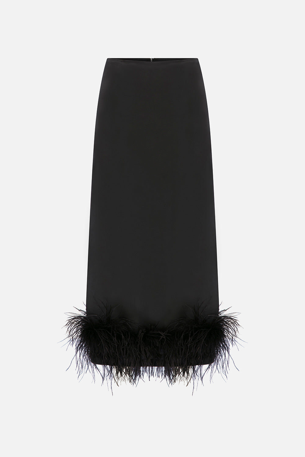 Tvin Feather-Trim Silk Organza Midi Skirt in Black
