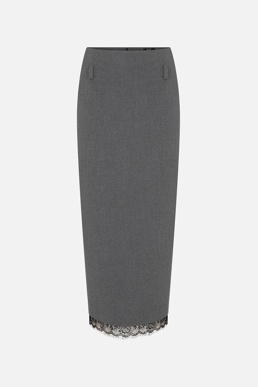 Gaia Midi Skirt with Lace Trim in Grey