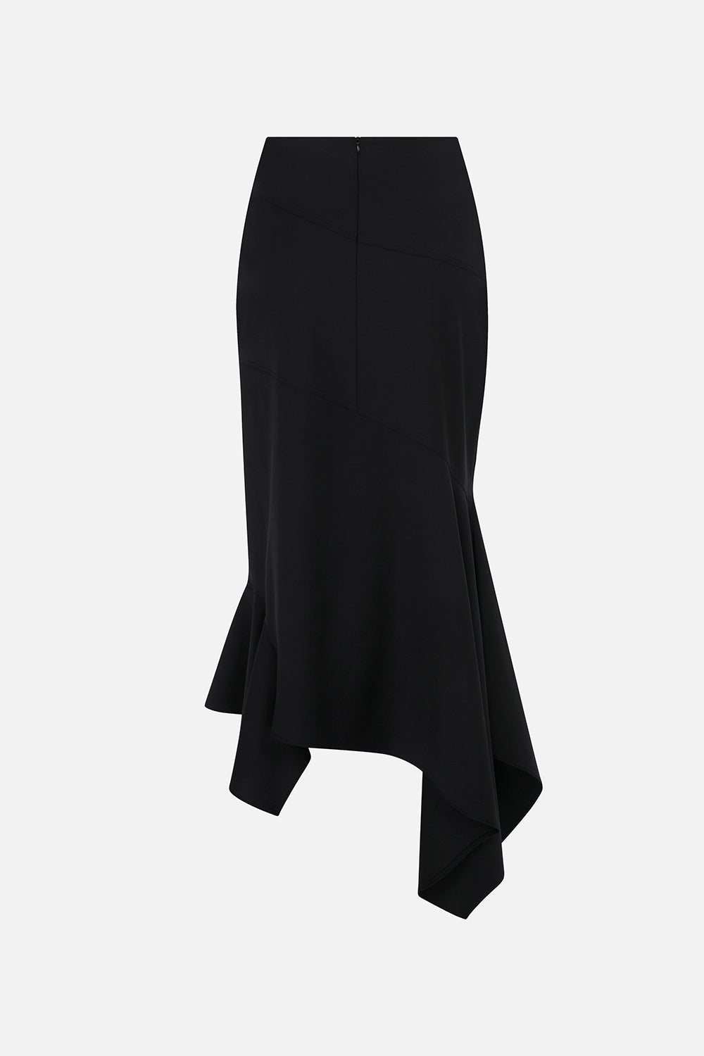 Lin Asymmetric Wool Midi Skirt in Black