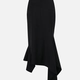 Lin Asymmetric Wool Midi Skirt in Black