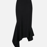 Lin Asymmetric Wool Midi Skirt in Black