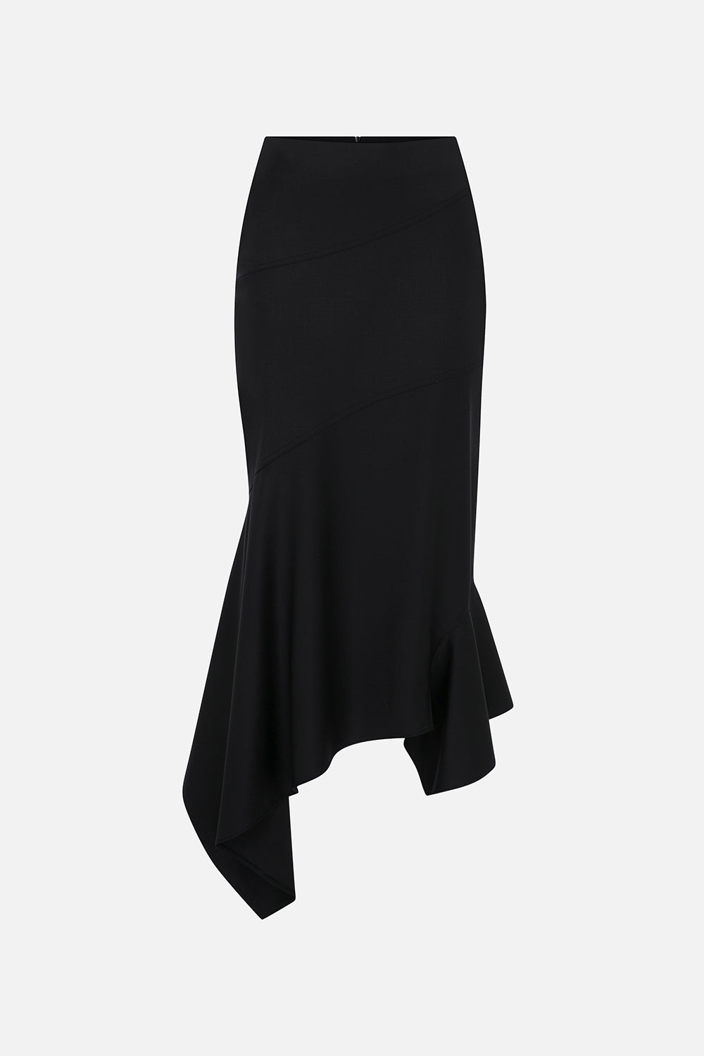 Lin Asymmetric Wool Midi Skirt in Black
