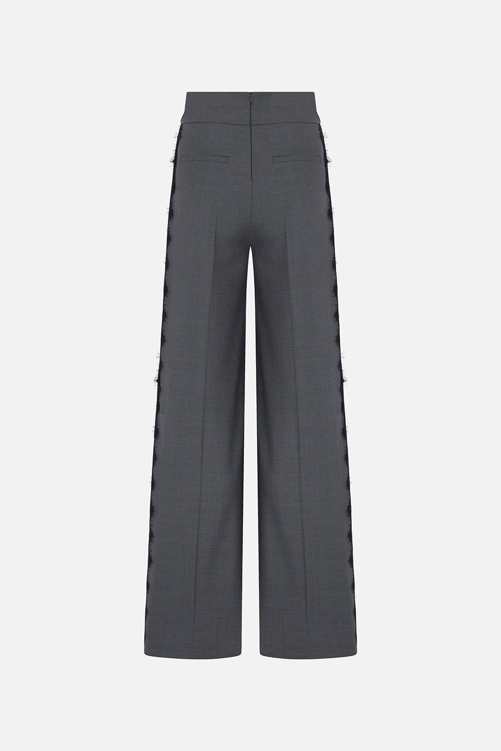 Livia Double-Pleated Trousers with Lace-Trim in Grey