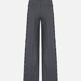 Livia Double-Pleated Trousers with Lace-Trim in Grey