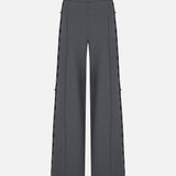 Livia Double-Pleated Trousers with Lace-Trim in Grey
