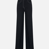 Sara Trousers with Metallic Stitching in Navy Blue
