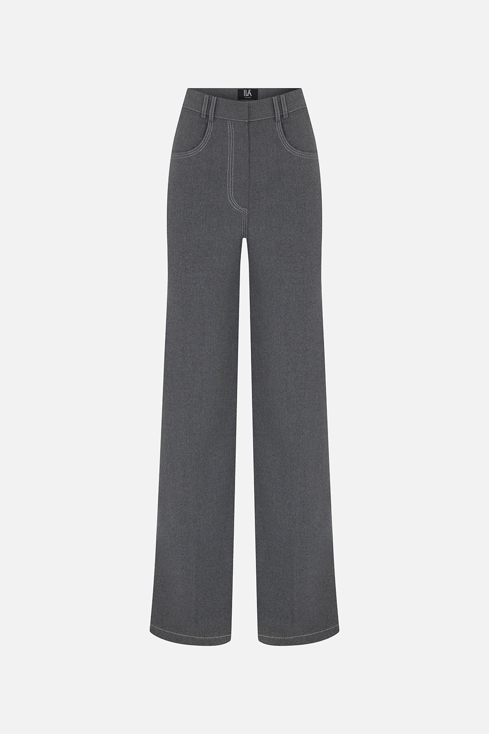 Sara Trousers with Metallic Stitching in Grey