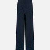 Rory Jacquard Double-Pleated Trousers in Navy Blue