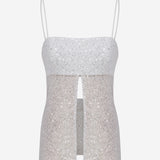 Asita - Sequin Top with Front Slit and Cowl Back in White