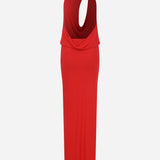 Anya - Cowl Neck Maxi Jersey Dress with Cut-Outs in Red