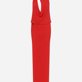 Anya - Cowl Neck Maxi Jersey Dress with Cut-Outs in Red