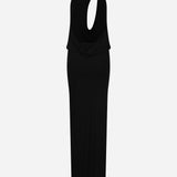 Anya - Cowl Neck Maxi Jersey Dress with Cut-Outs in Black