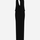 Anya - Cowl Neck Maxi Jersey Dress with Cut-Outs in Black