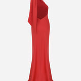 Amelia - One Shoulder Satin Maxi Dress in Red