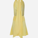 Monica - Draped High Neck Bias Cut Satin Mini Dress in Yellow