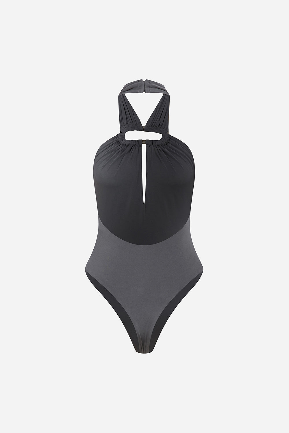 Leya - Gri Aksesuar Detaylı Sırt Dekolteli Jarse Bodysuit